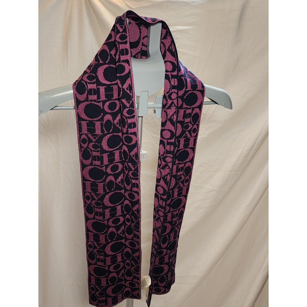 Coach Metallic Magenta Pink Navy Monogram Merino Wool Scarf